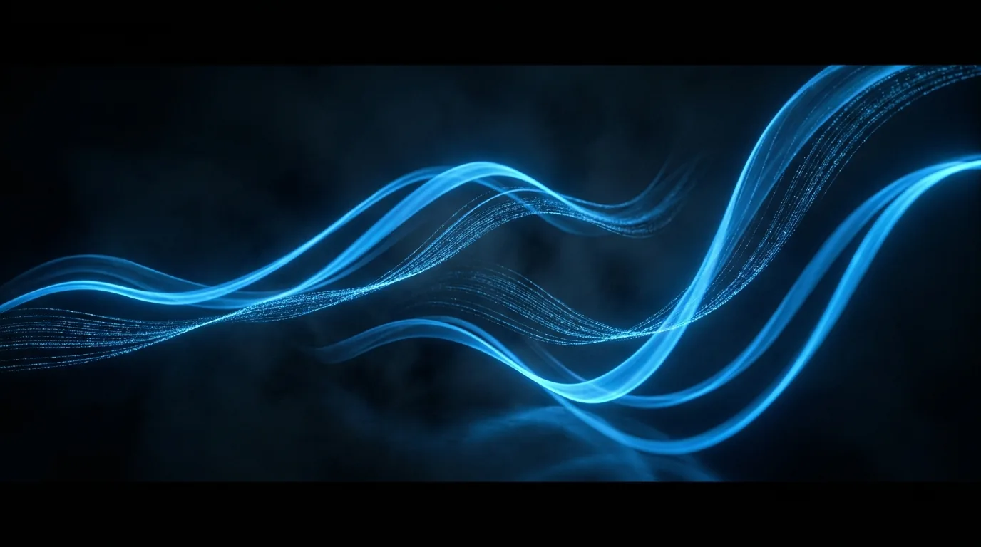 Abstract streams of blue light flowing across a dark field — the Meridian growth system visual