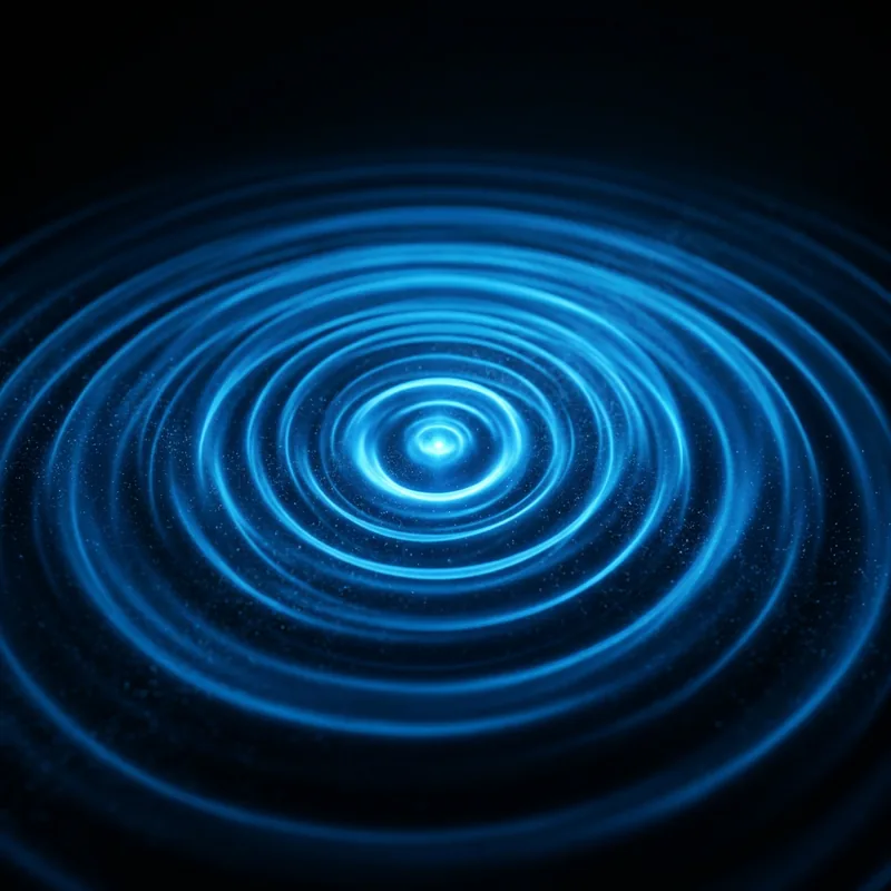 Concentric rings of blue signal light rippling outward from a bright core